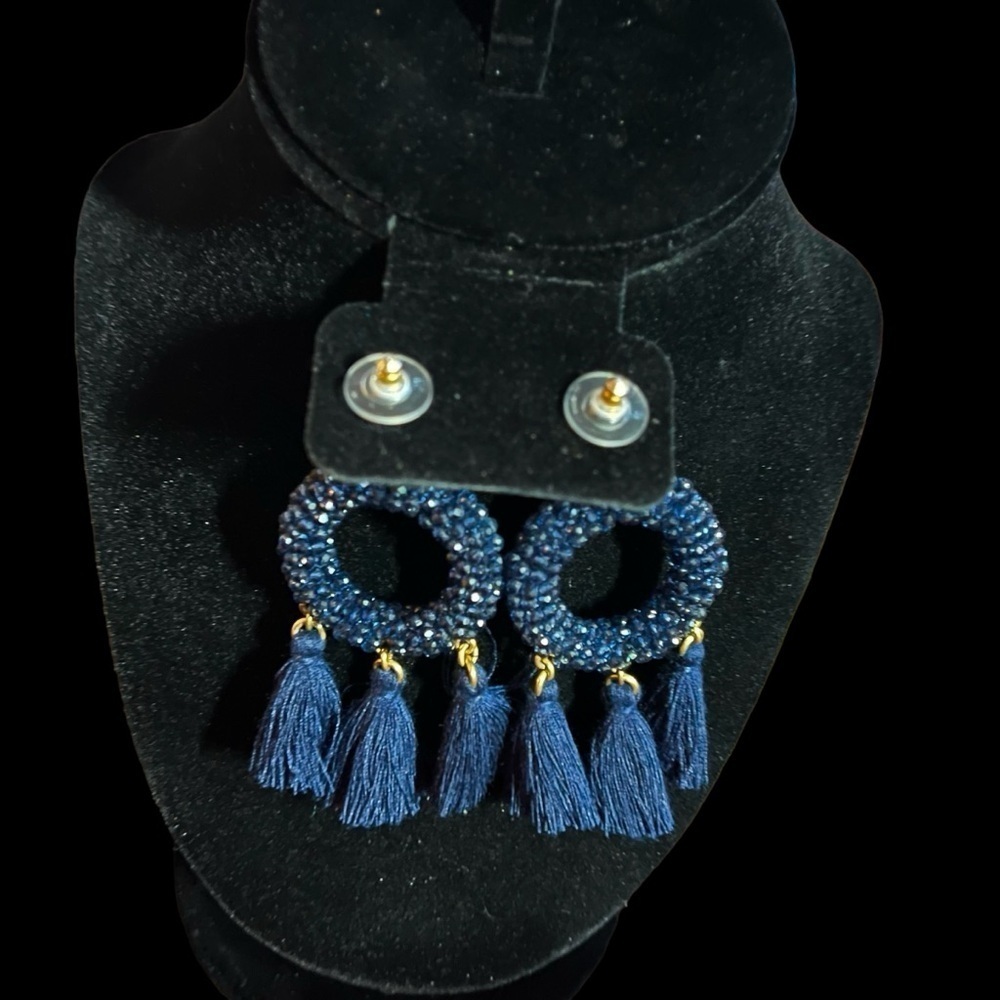J.Crew Stone and Tassel Dark Harbor Earrings NWT - Picture 2 of 4